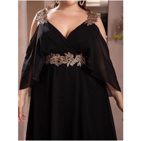 Luxe Plus Sequin Cold Shoulder Formal Evening Prom wedding Dress - Picture 5 of 11